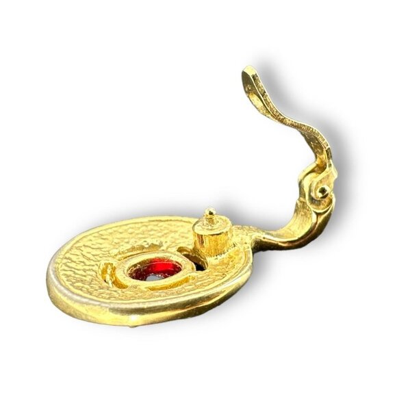 Red CZ Accented Clear Rhinestone Pendant Over Gold Plated Cable Chain Necklace - Picture 6 of 6